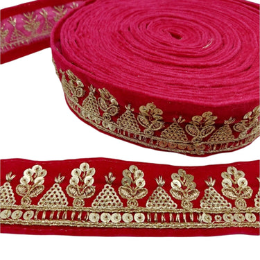 Floral Embroidered Velvet Fabric Sequins Trim Indian Sari Border, Sequin Trimming, Sequinned Lace